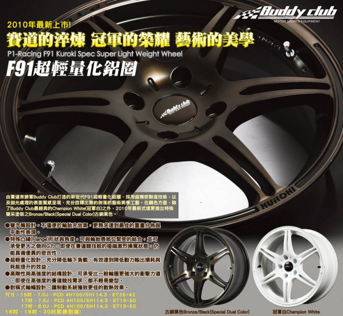 Buddy Club P1-Racing F91 Kuroki Spec Super Light Weight Wheel 15" (Set Of 4) Questions & Answers