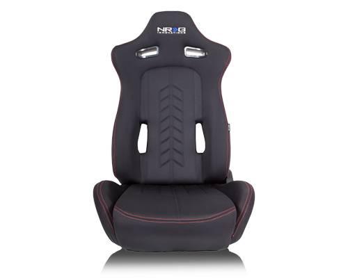 NRG Innovations Reclinable Bucket "The Arrow" Cloth Sport Seat - Black w/ Red Stitch w/ logo Questions & Answers